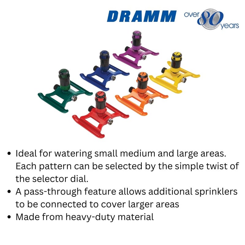 Dramm ColorStorm Gear Drive Sprinkler on Heavy Duty,Durable Metal Base, 4 Patterns, Ideal for Small, Medium & Large Areas with Pass Through Feature, Red, 40 Foot Diameter - Image 4
